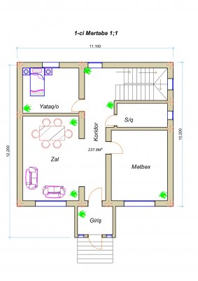 237.8 m2 2 mərtəbəli yaşayış evi