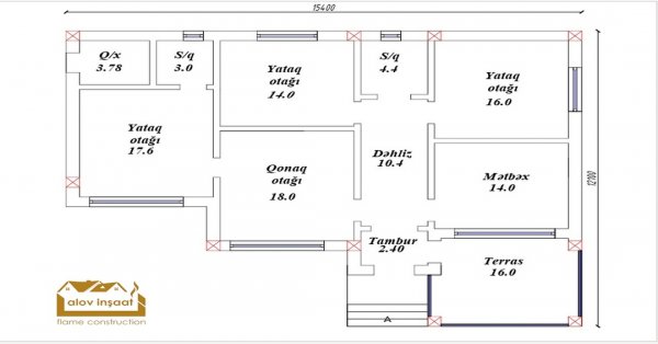  1 mərtəbəli yaşayış binası  186 m2